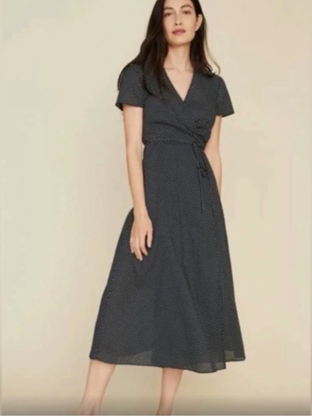 Jenni Kayne Navy Maxi Wrap Dress with White Polka Dots